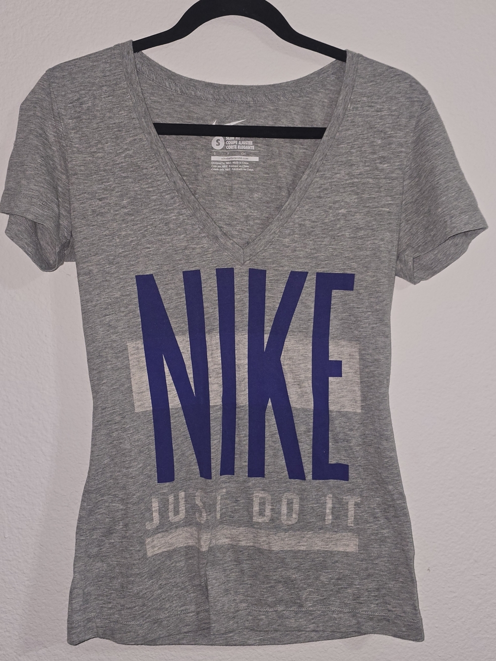 Nike Gray V-Neck Tee with Blue NIKE Logo